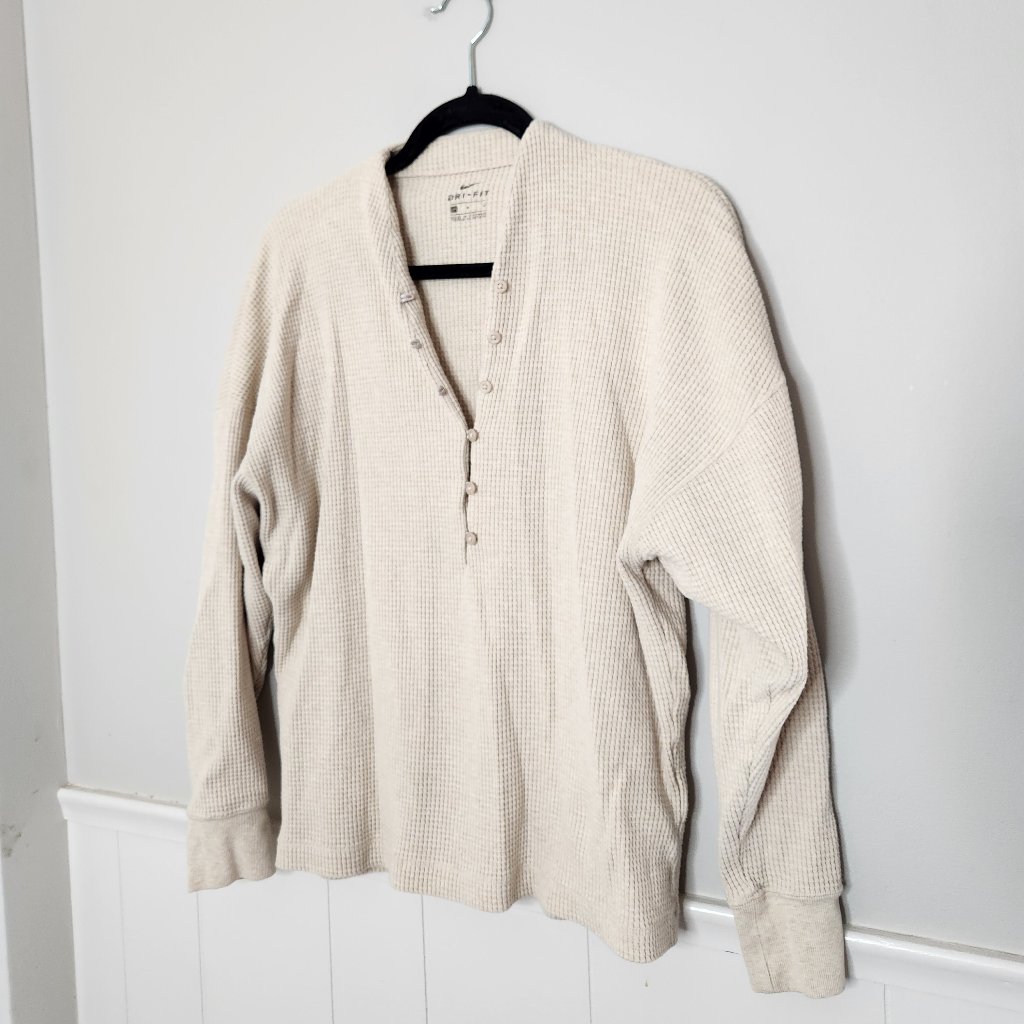 Nike Cream Waffle-Knit Long Sleeve Henley Top